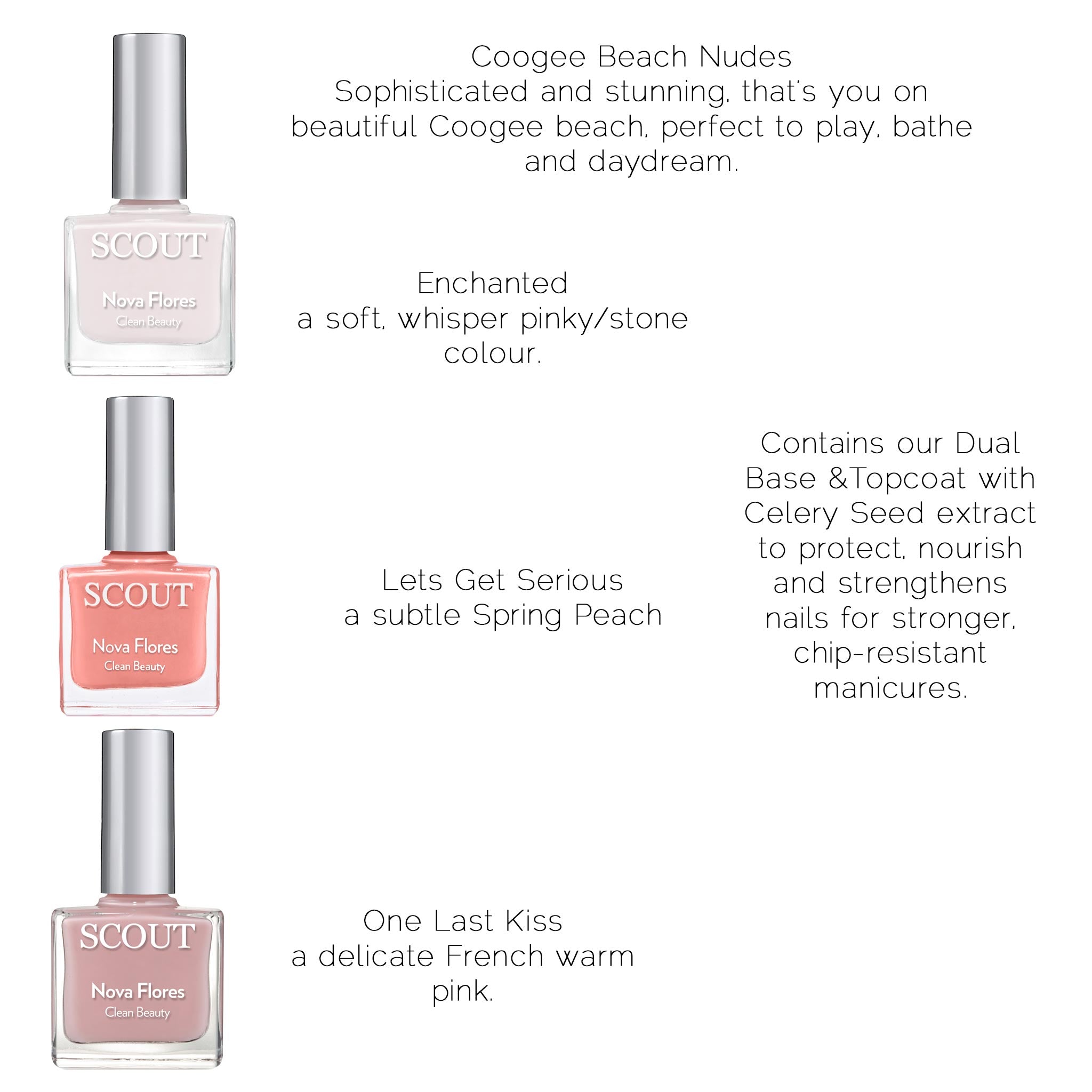 breathable nail polish kit with three shades and clear base & top coat