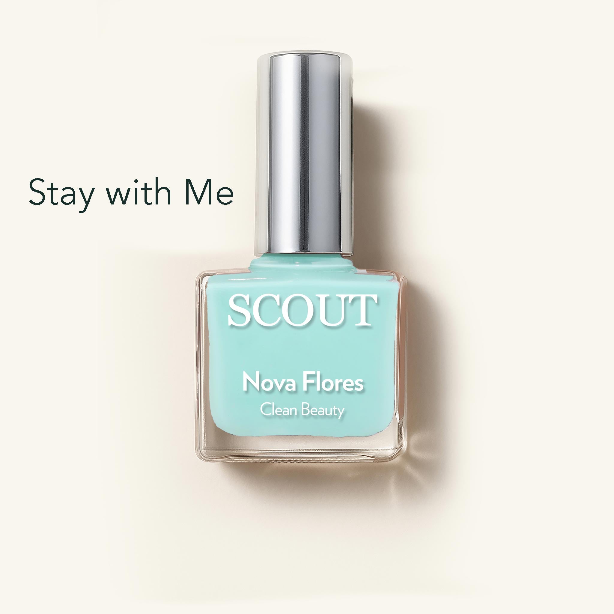 Scout nail polish bottle with 'Stay with Me' text on a light background