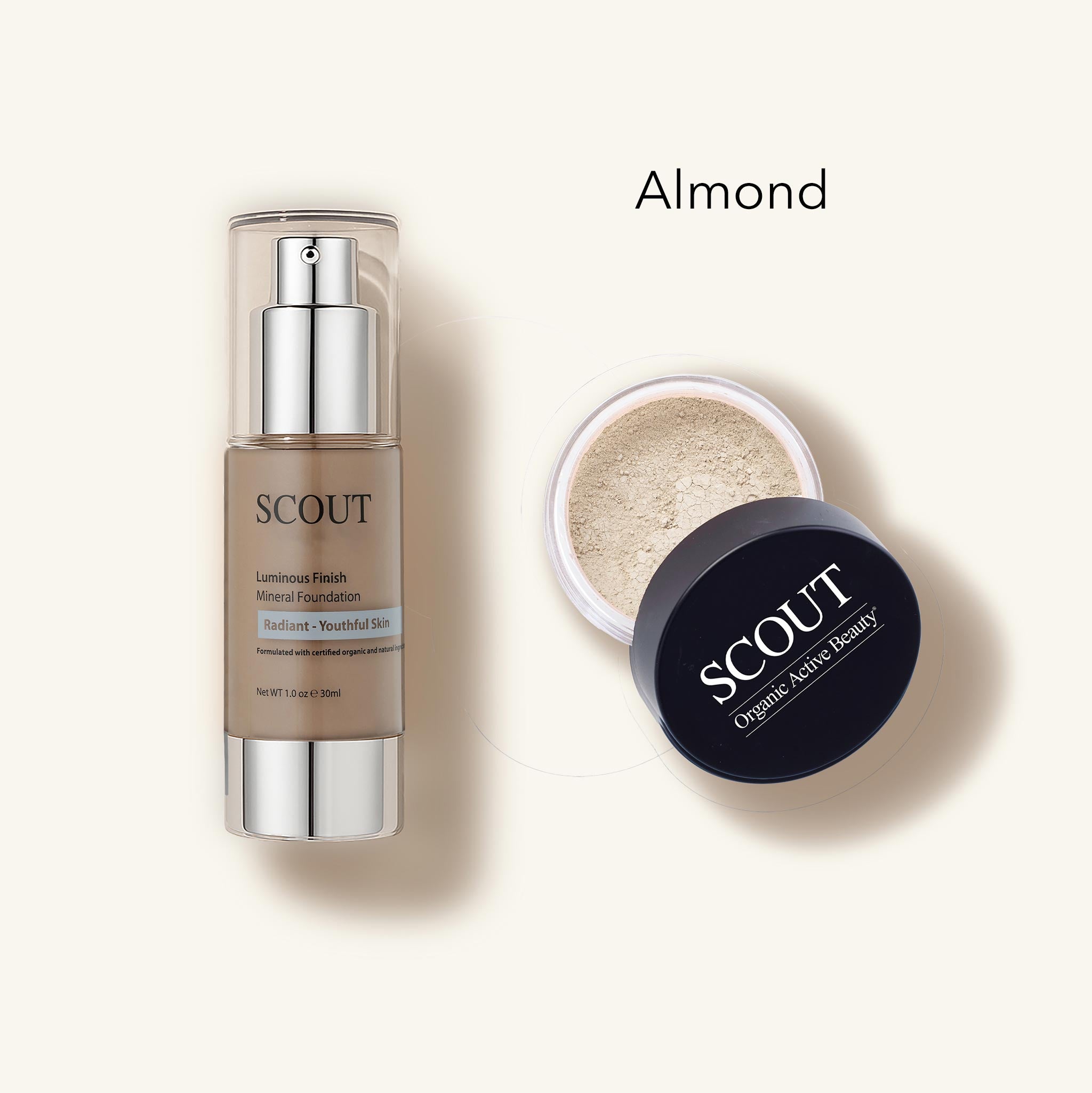 SCOUT cosmetic product with a jar of powder on a light background