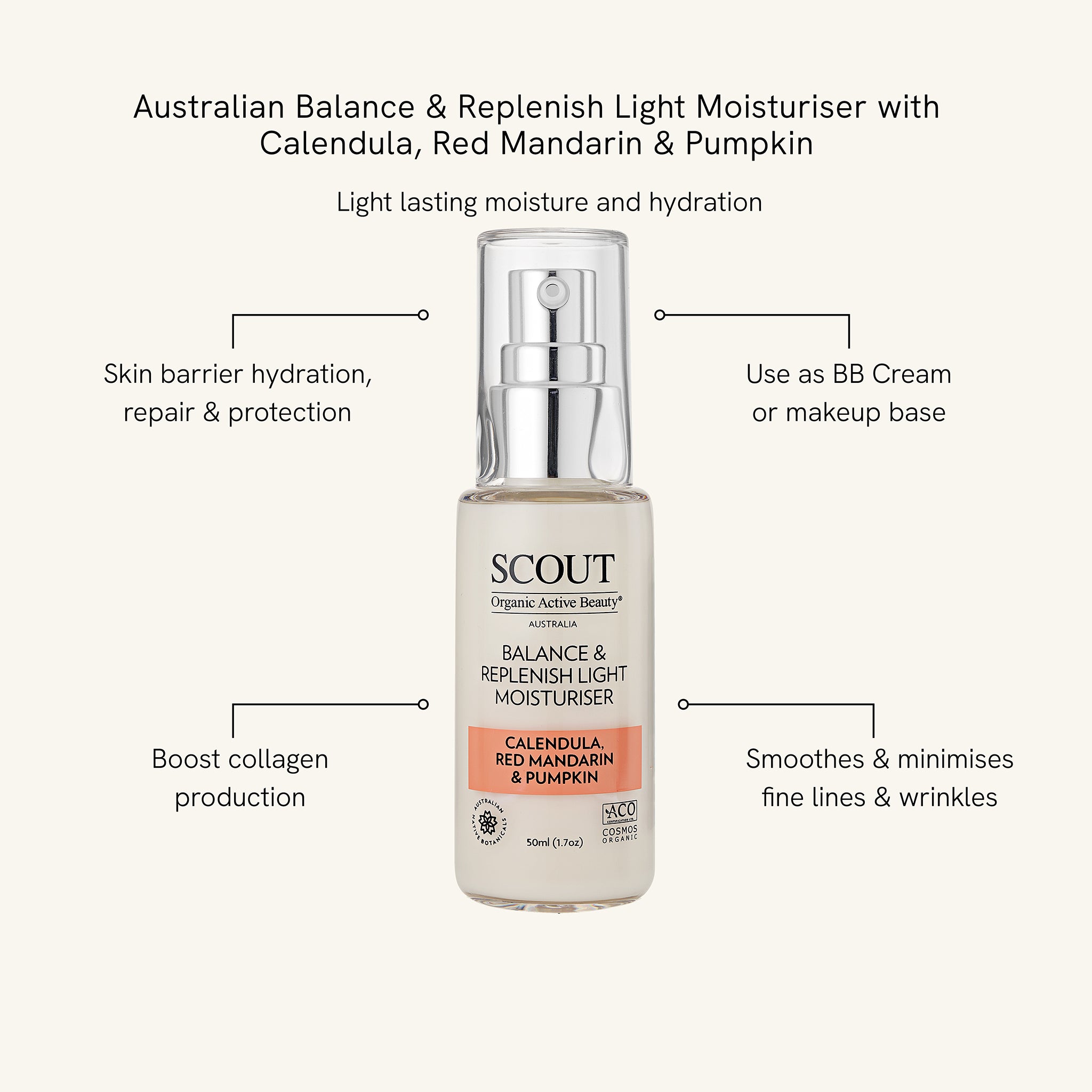 Balance & Replenish Light Moisturiser with Calendula, Red Mandarin & Pumpkin