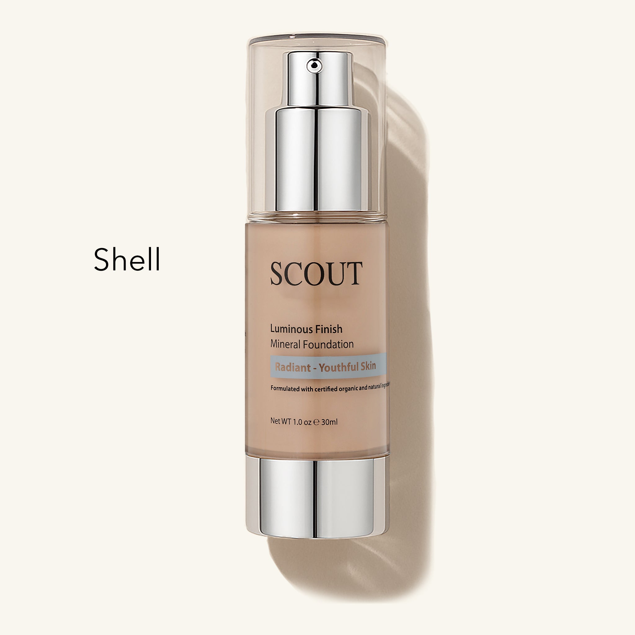 SCOUT Organic Healthy Glow Fluid Foundation with Rose & Grapefruit bottle on a white background