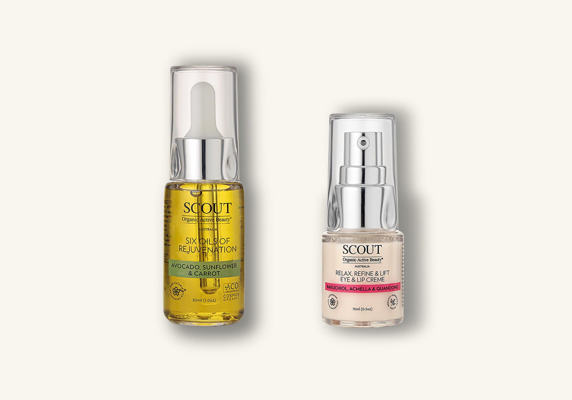 Two skincare bottles labeled 'SCOUT' on a white background - Ultimate Nourish Repair & Lift Kit.