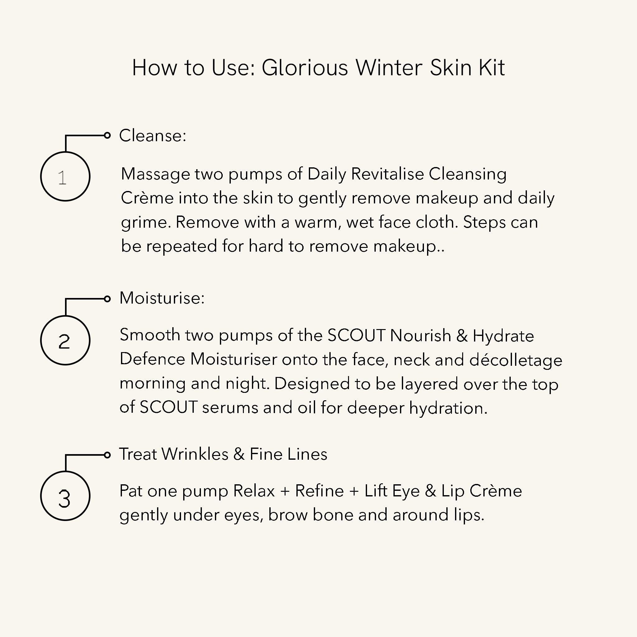 Instructions for using a Glorious Winter Skin Kit on a white background