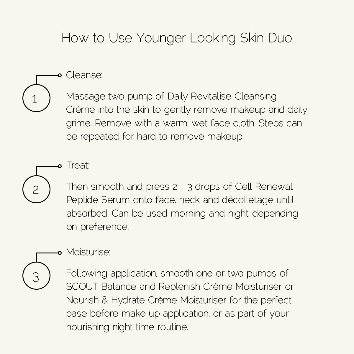 Instructions for using a skincare product on a white background
