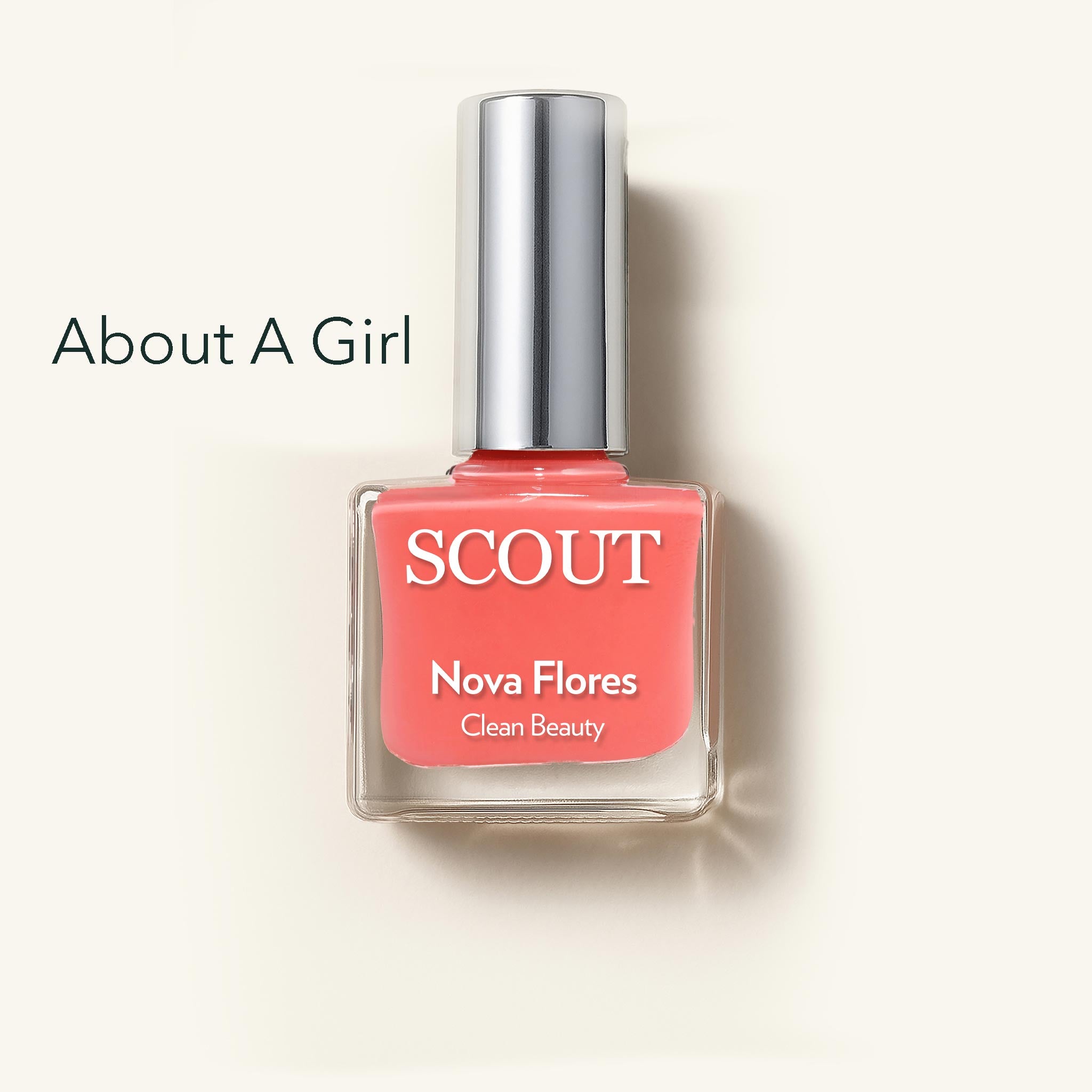 SCOUT nail polish bottle with 'Nova Flores' on a light background