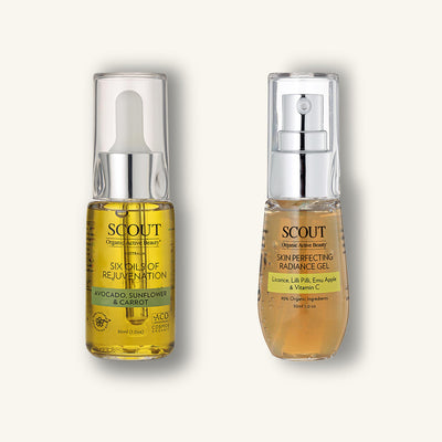 Two skincare bottles labeled 'Scout' on a white background